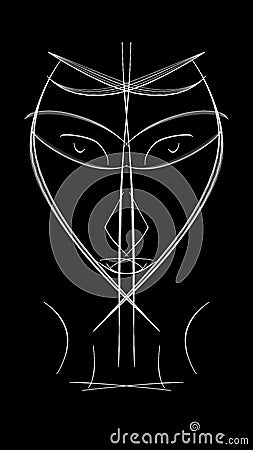 white tribal face design, symmetric, black background wallpaper Stock Photo