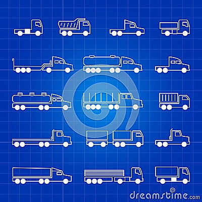 White truck line icons. Transportation vector outline isolated symbols Vector Illustration