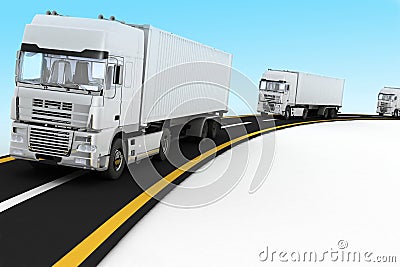 White Trucks on freeway. Cartoon Illustration