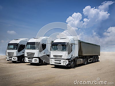White trucks parked Stock Photo