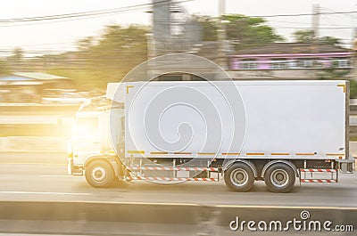 White trucks for refrigerators, fast road transport Stock Photo