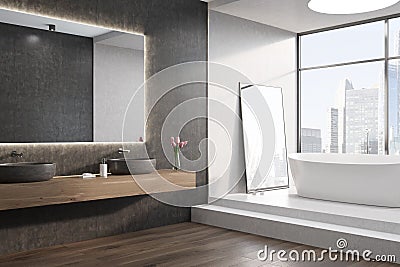 White tub, white room, window, side Stock Photo