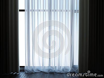 White Tulle curtains and dark floor Stock Photo