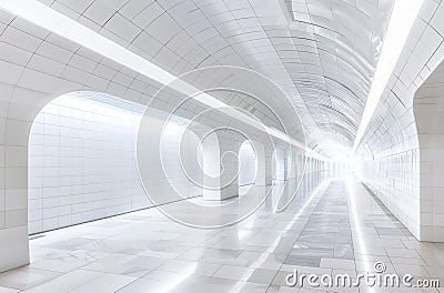 White Tunnel With Long White Wall Stock Photo