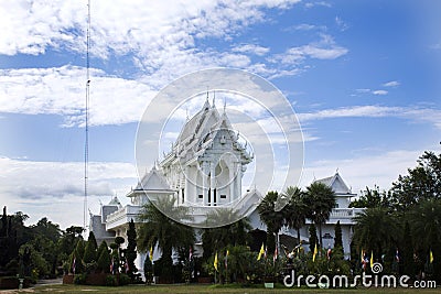 White ubosot of Wat Tham Khuha Sawan Temple Amphoe Khong Chiam Stock Photo