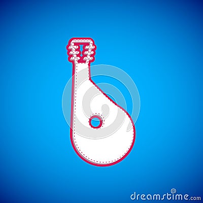 White Ukrainian traditional musical instrument bandura icon isolated on blue background. Vector Stock Photo