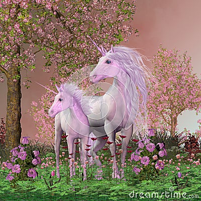 Spring Mare and Foal Unicorns Stock Photo