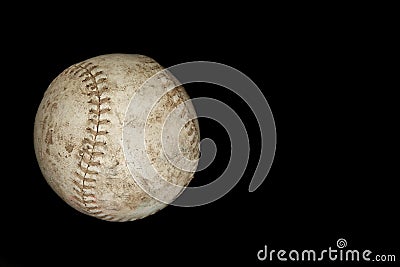 White Used Softball Set Against a Solid Black Background with Copyspace Stock Photo