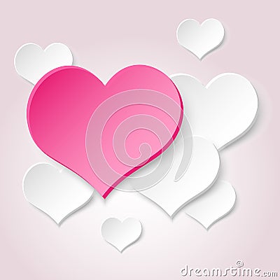 White valentine hearths from paper and one big pink heart eps10 Vector Illustration