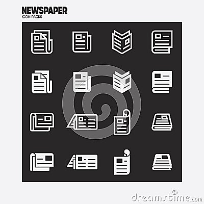 WHITE VARIOUS NEWSPAPER ICONS PACKS Vector Illustration