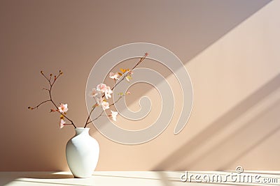 White vase with blooming branches Stock Photo