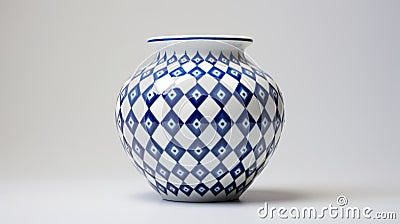 Blue Diamond Pattern Vase In Fujifilm Provia Style Stock Photo