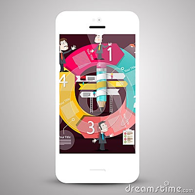 White Vector Mobile Phone. Smartphone with Infographic Graph. Vector Illustration