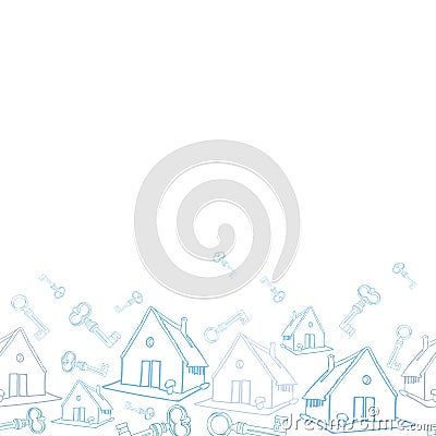 White border with blue key and house. Vector Illustration