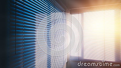 White Venetian blinds with sunlight and shadow. Window blinds Stock Photo