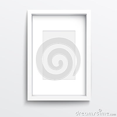 White vertical frame on gray wall. Vector Illustration