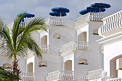 White villa with sunshades Stock Photo