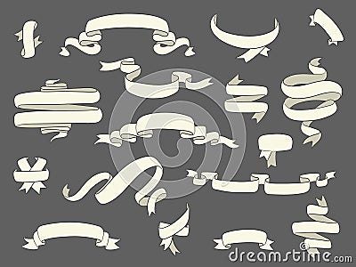 White vintage ribbon banners old classic set retro design elemen Vector Illustration