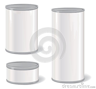 White Vintage Tincan set. Stylish retro pack container collection Stock Photo