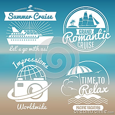 White vintage vacation logo set - summer travel Vector Illustration