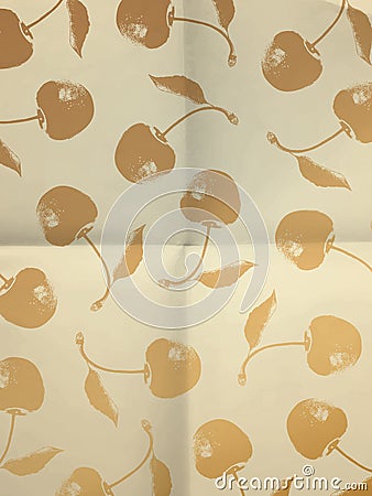 White vintage wrapping paper with gold cherries Vector Illustration