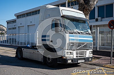 White Volvo FH 12 truck parked on the street. Editorial Stock Photo