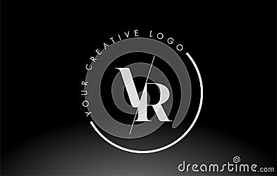 White VR Serif Letter Logo Design with Creative Intersected Cut Vector Illustration