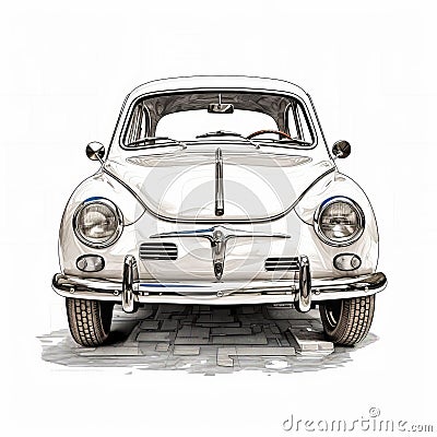 White Vw Type 1 Car Illustration In Vray Style Cartoon Illustration