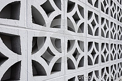 White wall design Architecture details Geometric Pattern. Square and round, architectural concrete cinder blocks Stock Photo