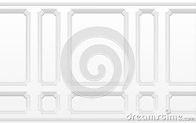 White wall with moulding frames. Classic interior with moulding panels. Seamless vector background Vector Illustration