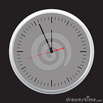 White wall office clock icon set showing five minutes to twelve. Vector illustration. Vector Illustration