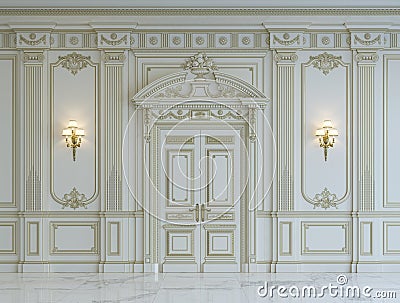 White wall panels in classical style with gilding. 3d rendering Stock Photo