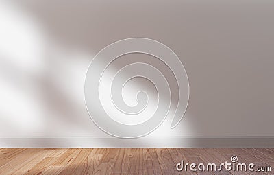 White wall and wooden floor mock up,sun light,copy space 3d render Stock Photo