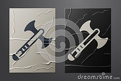 White War axe icon isolated on crumpled paper background. Battle axe, executioner axe. Medieval weapon. Paper art style Vector Illustration