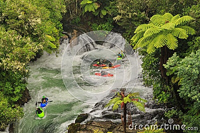 White water kayaking in Okere Falls, New Zealand Editorial Stock Photo