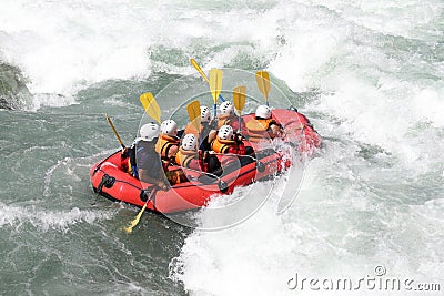 White water rafting on the rapids of river Stock Photo