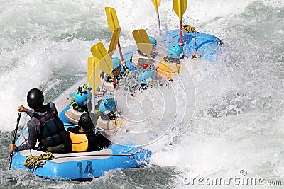 White water rafting on the rapids of river Stock Photo