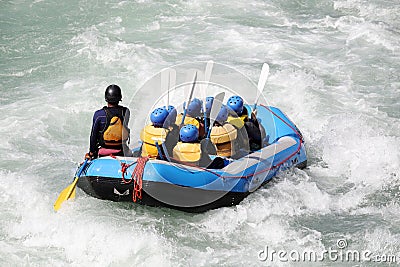 White water rafting on the rapids of river Stock Photo