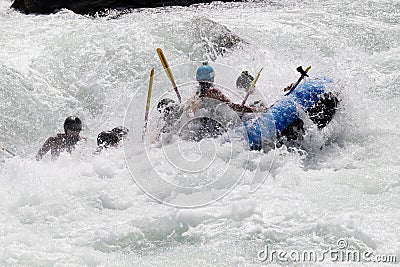 White water rafting on the rapids of river Yosino Stock Photo