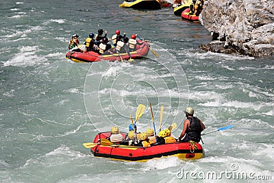 White water rafting on the rapids of river Yosino Stock Photo