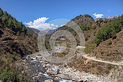 White water rapids in Bhagirathi river originates from Gangotri in Indian Himalayas at Devprayag, Uttrakhand, India Stock Photo