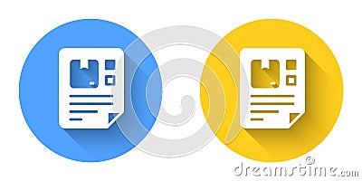 White Waybill icon isolated with long shadow background. Circle button. Vector Vector Illustration