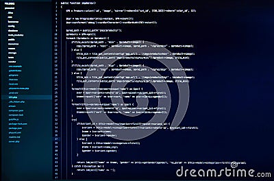 White web application code on the dark blue background Stock Photo