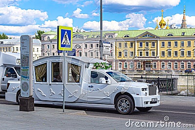 White wedding car in the form of a carriage Editorial Stock Photo