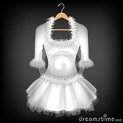 White Wedding Dress with fur Vector Illustration