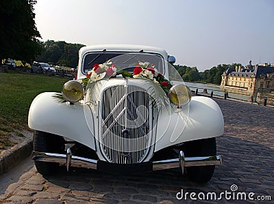 White wedding vintage car. Editorial Stock Photo