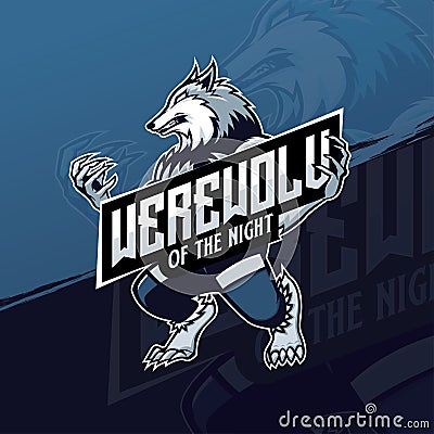 White Werewolf E-Sport Mascot Logo Illustration Design Vector Illustration