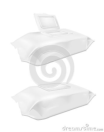 White wet wipes package with flap Vector Illustration