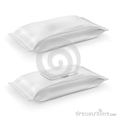 White wet wipes package with flap Cartoon Illustration