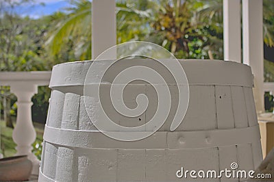 White whiskey barrel in the carribean Stock Photo